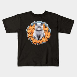 British Shorthair Cat Halloween, Cat Lover Kids T-Shirt